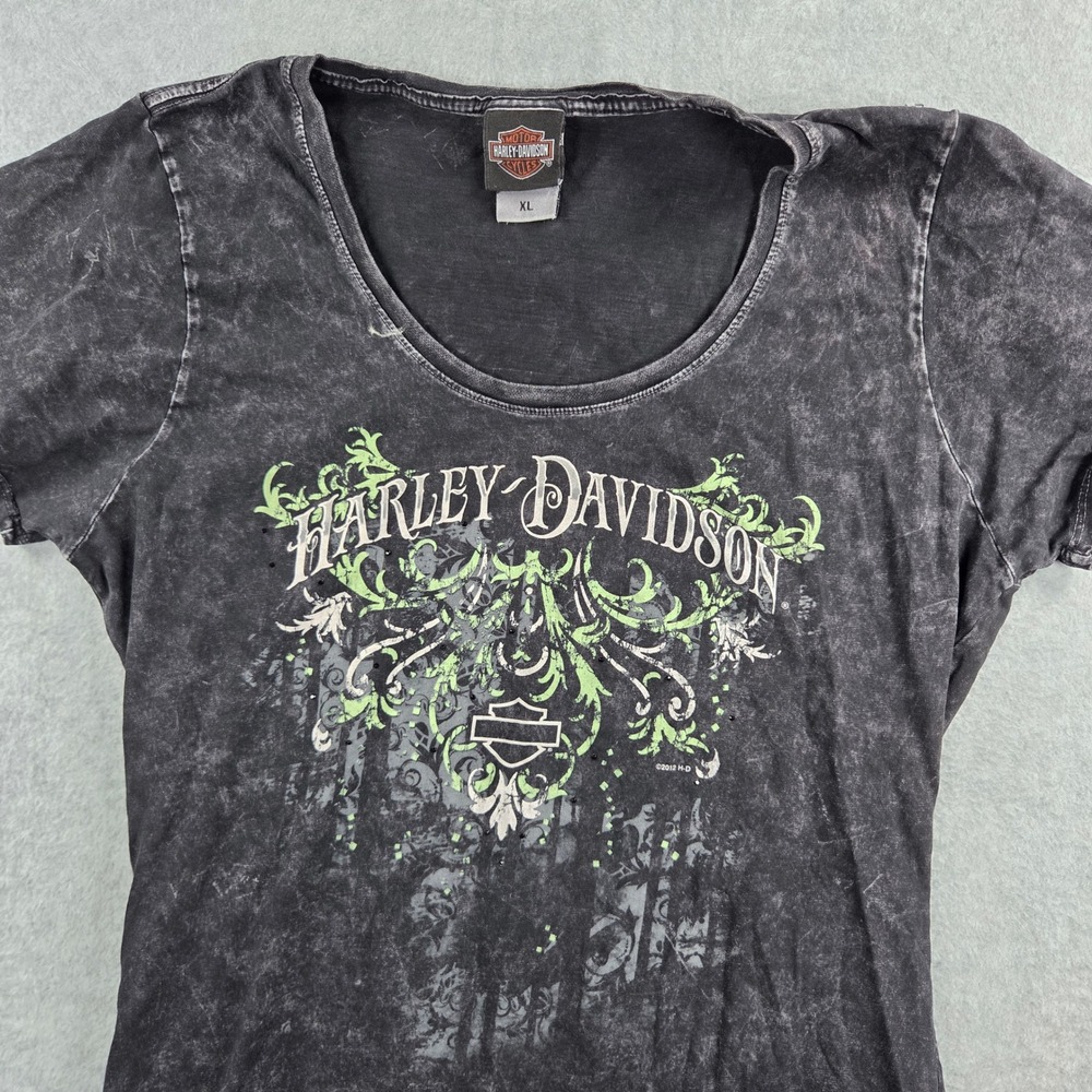 Harley-Davidson Graphic Tee Women XL Black Mineral Wash Rattlesnake Mountain